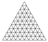 Triángulo equilátero, dividido en 10 filas de triangulitos.
