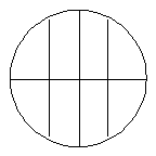 Circulo partido con un corte horizontal y tres verticales